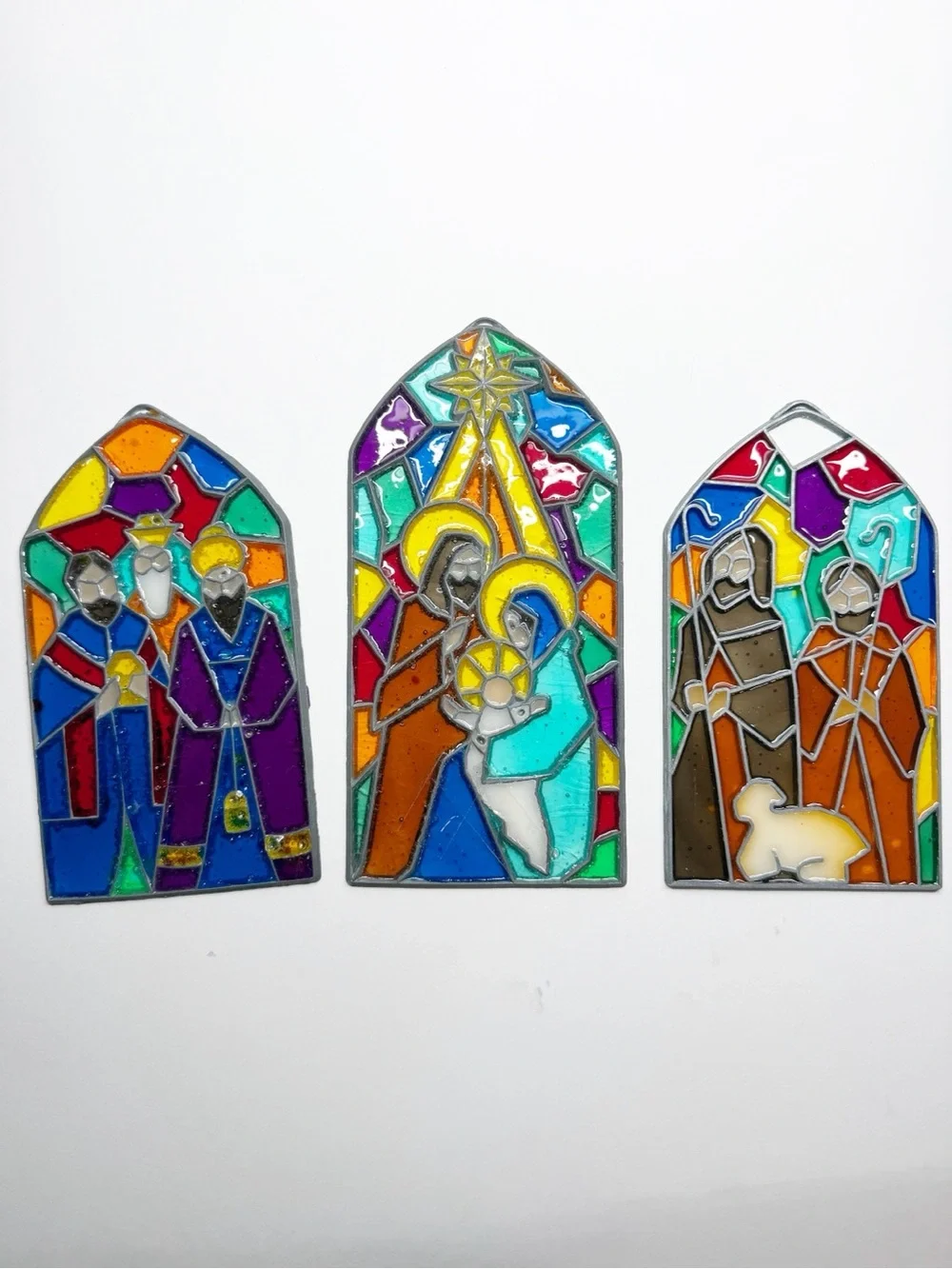 Vintage Resin Stained Glass Nativity Scene Window Sun Catchers